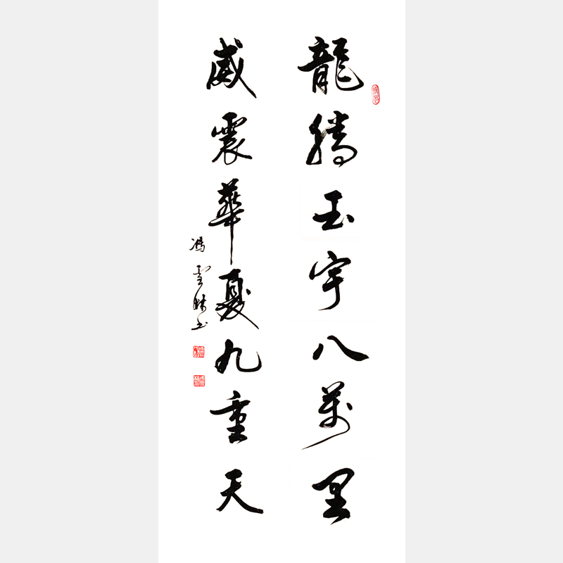 龙腾玉宇八万里，威震华夏九重天。 书法作品  龙腾玉宇威震华夏行书对联